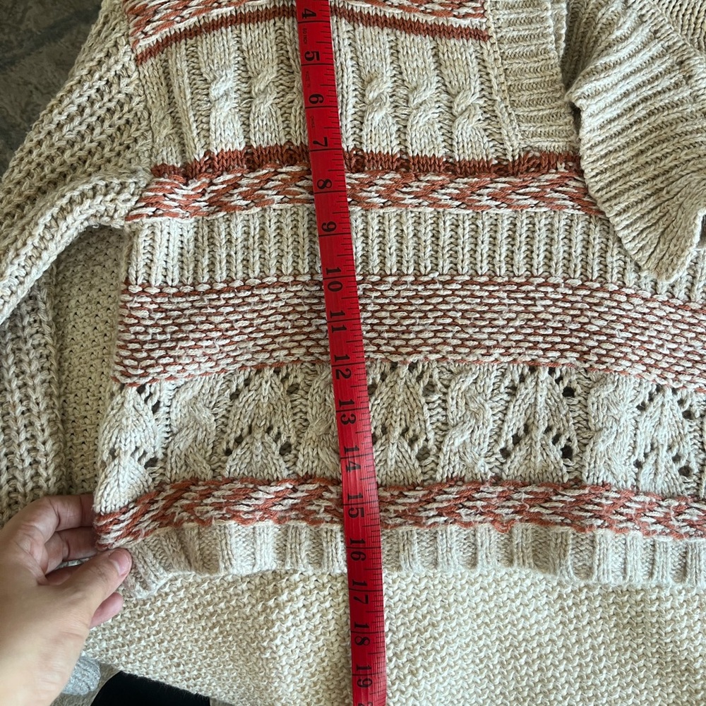 Freshman Beige and Rust Bohemian V-Neck Academy preppy cropped Sweater S - Picture 7 of 8